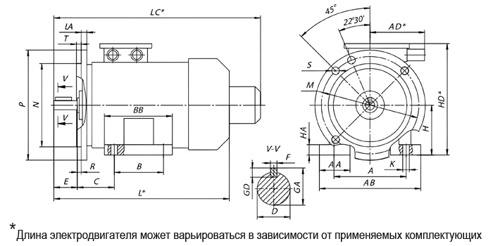 размеры АДЧР c высотой оси вращения 71 мм
